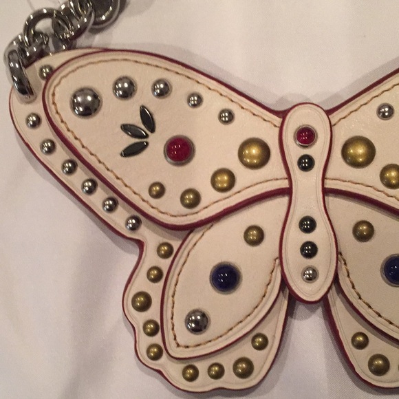 ✨NEW✨COACH Large Studded Leather Butterfly Bag Charm - Chalk/Silver - Picture 5 of 13